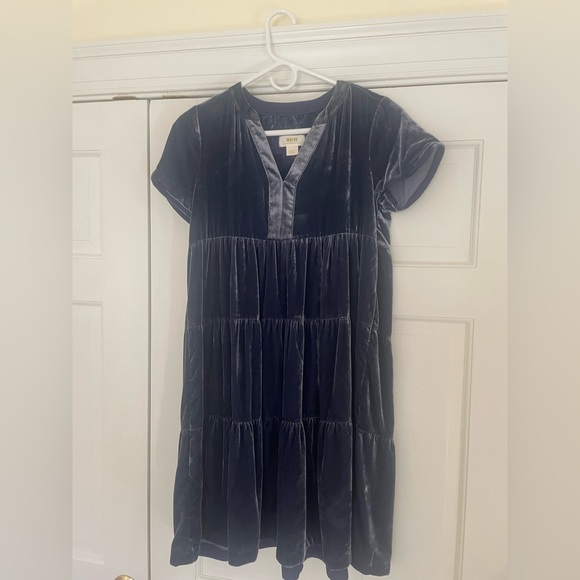 Anthropologie Velvet Blue Dress, Tiered - Picture 2 of 2
